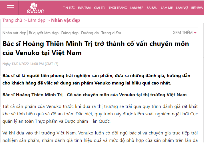 Bác sĩ Hoàng Thiên Minh Trị trở thành cố vấn chuyên môn của Venuko tại Việt Nam