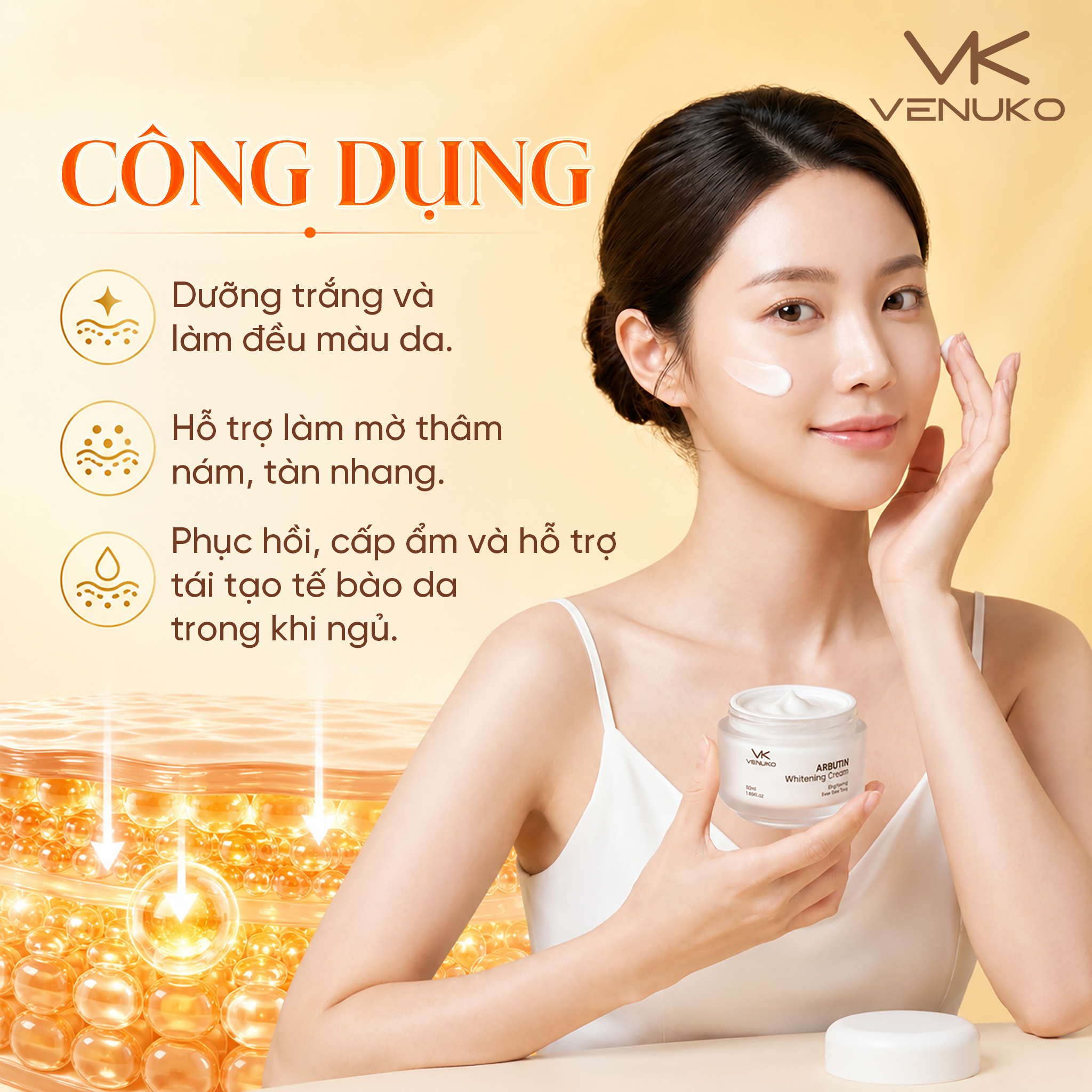 KEM DƯỠNG TRẮNG DA MỜ NÁM BAN ĐÊM VENUKO