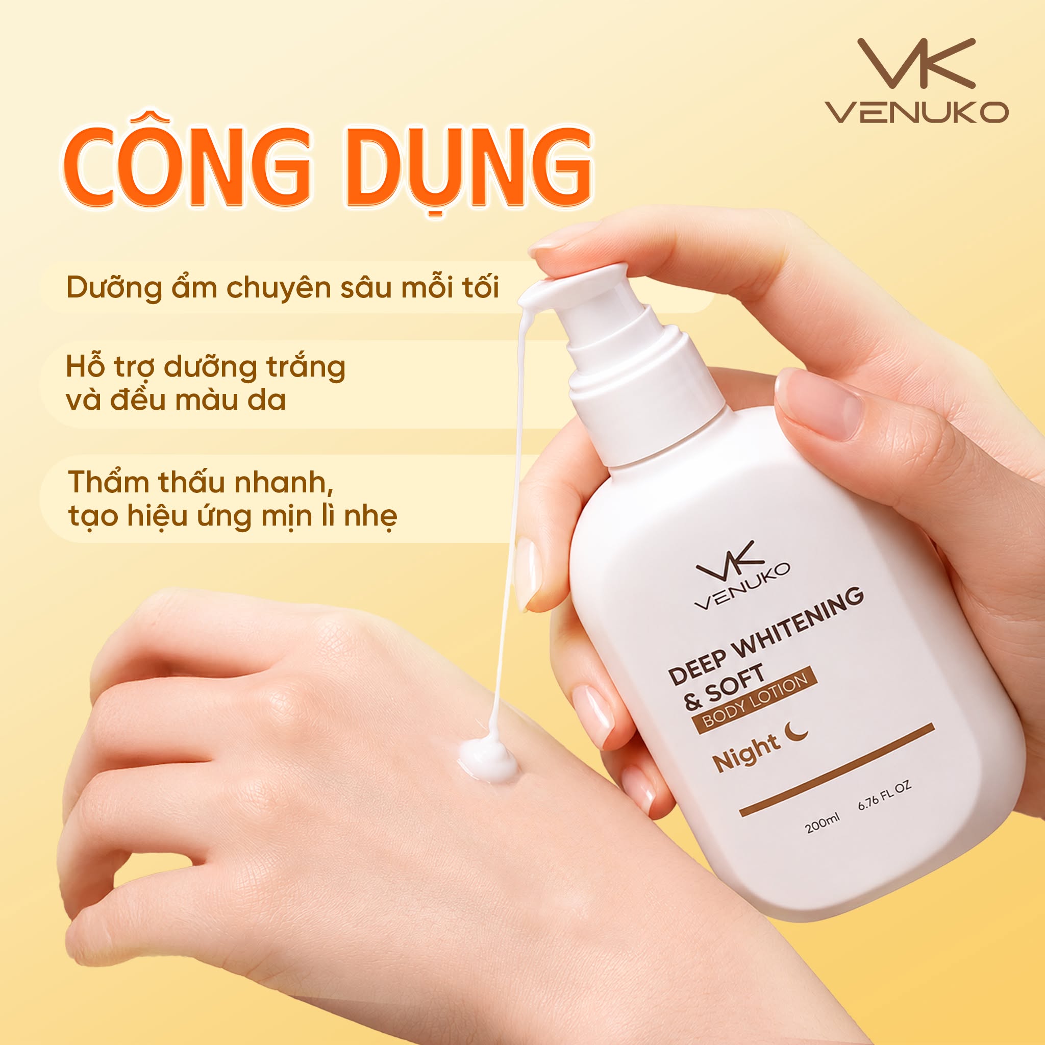 Kem Dưỡng Trắng Da Body Ban Đêm Venuko Deep Whitening & Soft Body Lotion 