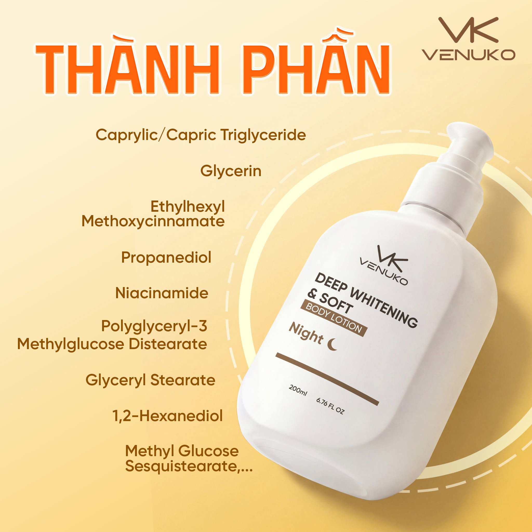 Kem Dưỡng Trắng Da Body Ban Đêm Venuko Deep Whitening & Soft Body Lotion 